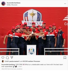 Klicken Sie hier, um das große Bild anzusehen: Ryder Cup Team USA in Whistling Straits ; Bildquelle: Instagram