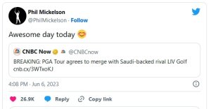 Klicken Sie hier, um das große Bild anzusehen: Statement Phil Mickelson Twitter; Bildquelle: twitter.com